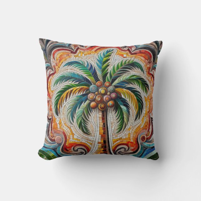 Almofada Arte de Palmeira Tropical em Mosaico (Frente)
