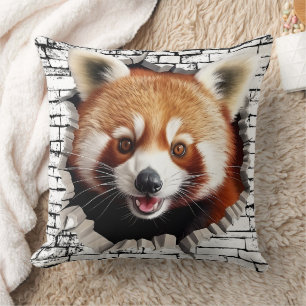 Almofada Arte de Panda Vermelho 3D na Parede – Safari Reali