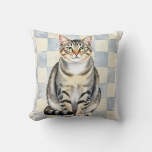 Almofada Arte de Patchwork em Aquarela do American Shorthai