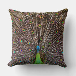Almofada Arte de Pavão Elegante e Pena