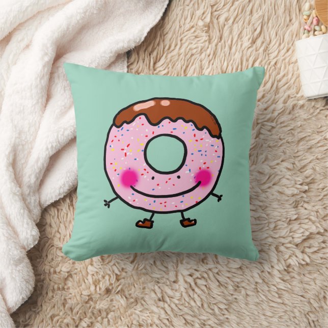 Almofada Arte de Personagem de Donut Sorridente com Confeit (Cobertor)