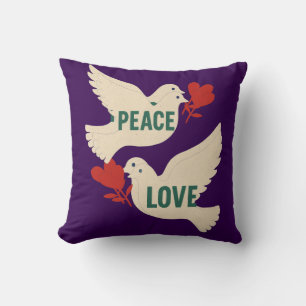 Almofada Arte de Pombo Vintage Paz & Amor com Motivo de Cor