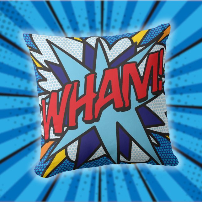 Almofada Arte de Pop de Livro de Comic Retro WHAM Fun (WHAM Fun Retro Comic Book Pop Art Throw Pillow)