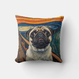 Almofada Arte de Pug Inspirada em Pintura de Angústia Expre