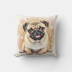 Almofada Arte de redemoinho de bolha de aquarela Pug