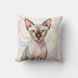 Almofada Arte de Redemoinho de Mármore em Aquarela de Gato