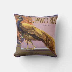 Almofada Arte de rótulo de caixa de frutas vintage El Pavo