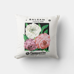 Almofada Arte de rótulo de pacote de sementes vintage, flor