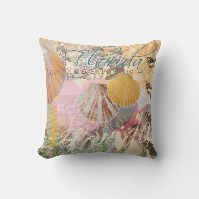 Almofada Arte de Shell de Seashell na Florida Viagens vinta (Frente)