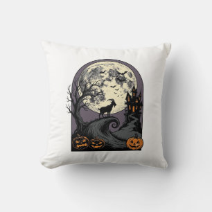 Almofada Arte de Silhueta de Halloween Vintage de Cabra Ass