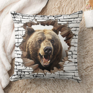 Almofada Arte de Urso 3D Quebrando Parede – Safari Realista