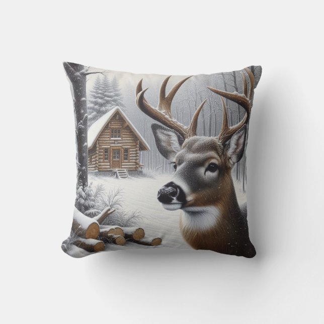 Almofada Arte de veado/buck de inverno (Frente)