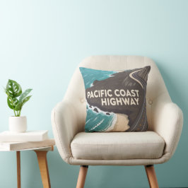 Almofada Arte de Viagem Retro da Pacific Coast Highway