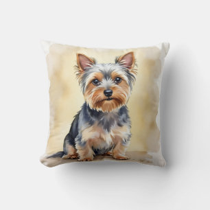 Almofada Arte de Yorkshire Terrier em Aquarela com Fluxo de