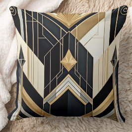 Almofada Arte Deco Dourado Antigo Preto Geométrico Design t