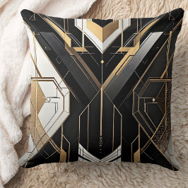 Almofada Arte Deco Dourado Preto Desenho Cruz Geométrica