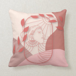Almofada Arte Deco Fêmea Face Formas Abstrato Folhas