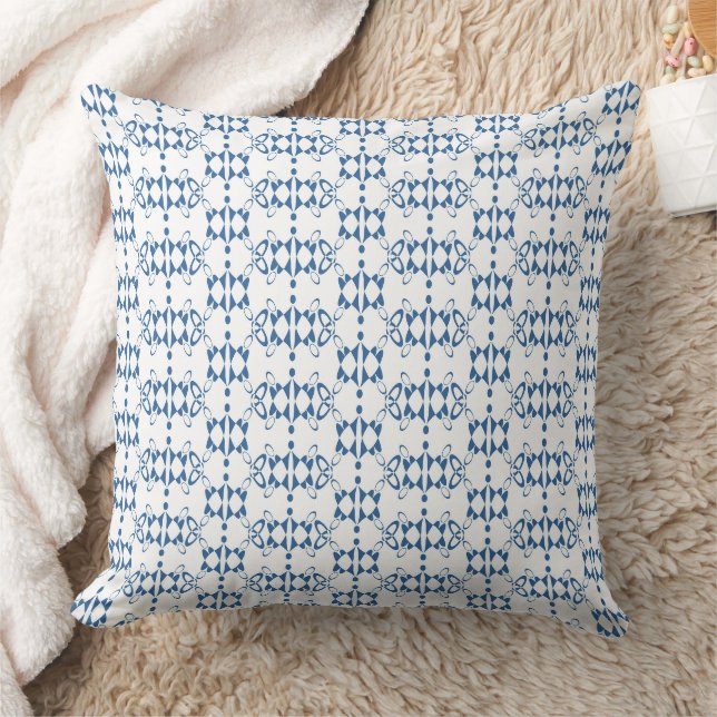 Almofada Arte deco geometria ornamento branco e azul (Cobertor)
