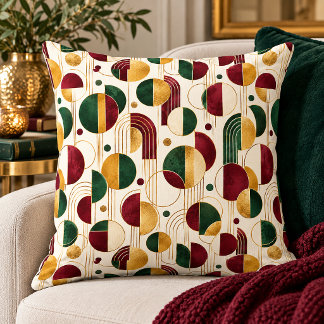 Almofada Arte Deco Geométrico Moderno Borgonha, Dourado, Ve
