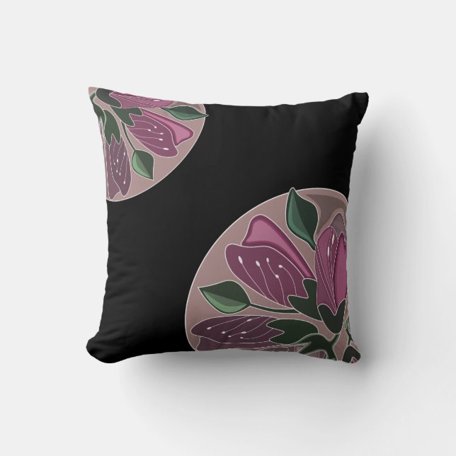 Almofada Arte Deco Inspira Preto e Rosa Dusty Floral (Frente)