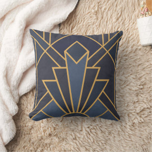 Almofada Arte Deco inspiração em azul e ouro