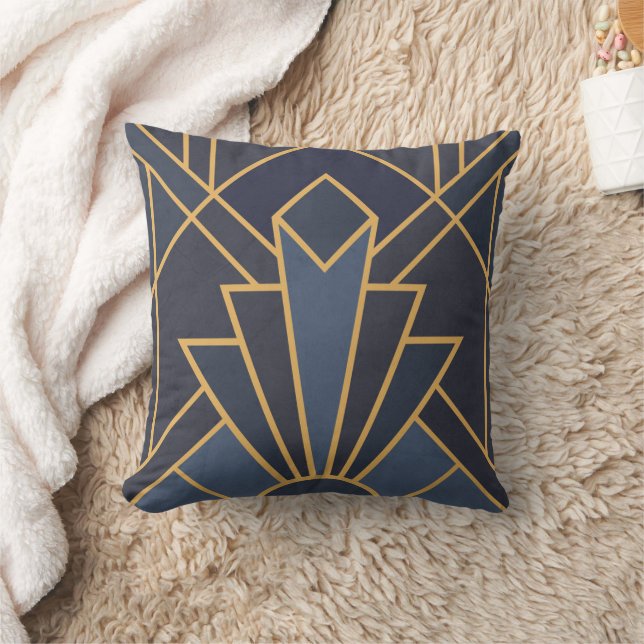 Almofada Arte Deco inspiração em azul e ouro (Cobertor)