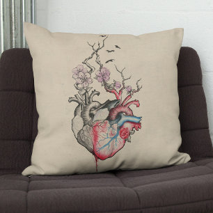 Almofada Arte do amor Corações anatômicos surreais Flores V