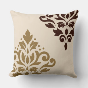 Almofada Arte do damasco do rolo mim ouro & Brown no creme