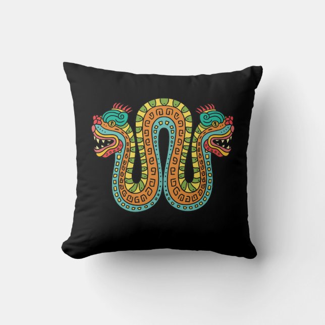 Almofada Arte do México Cobra de Serpentes de Dupla Cabeça  (Frente)