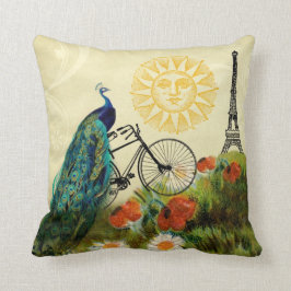 Almofada Arte do pavão do vintage com torre Eiffel