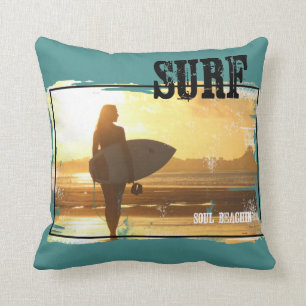 Almofada Arte do surf do coxim da menina do surfista
