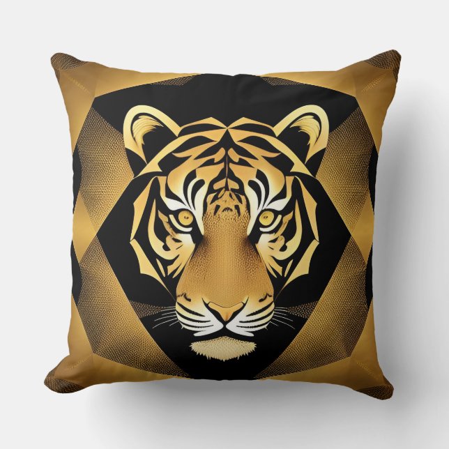 Almofada Arte do Tigre Ornamental Dourado (Frente)