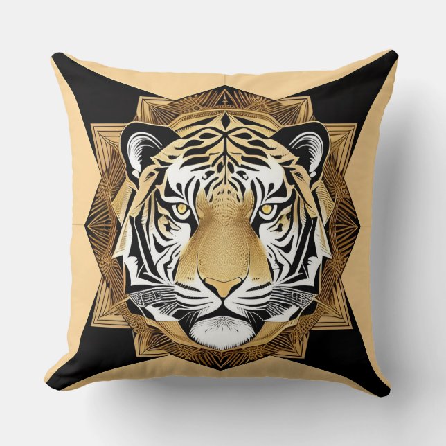 Almofada Arte do Tigre Ornamental Dourado (Frente)