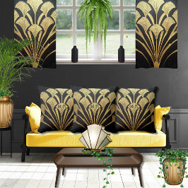 Almofada Arte Dourada Negra Deco Egípcio Estilado 16 x 16 A