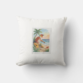 Almofada Arte em Aquarela de Pássaro na Praia Tropical