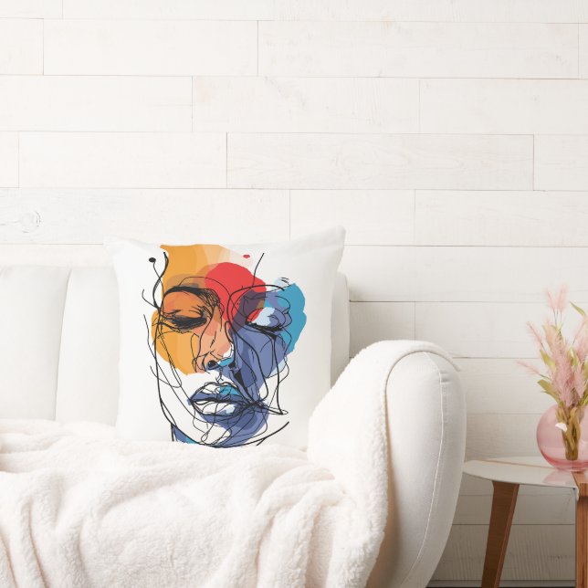 Almofada Arte Facial de Linha Fluida Abstrata (Sofá)