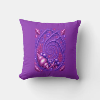 Almofada Arte Fantasia de Concha de Mar Espiral Oceano Roxo