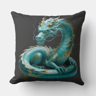 Almofada Arte Fantasia Design Dragão Dourado Verde Chinês C