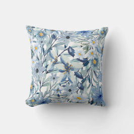 Almofada Arte Floral Aquarela Flores Azuis