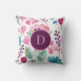 Almofada Arte Floral Aquarela Rosa Monograma Fofo