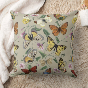 Almofada Arte Floral Botânica de Mariposa Borboleta Vintage