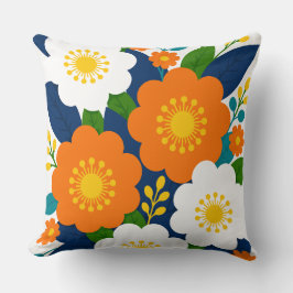 Almofada Arte Floral Colorido com Flores de Laranja e Branc