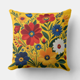 Almofada Arte floral de bordados digitais coloridos na canv