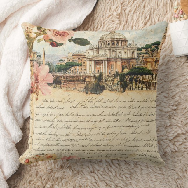 Almofada Arte Floral de Cartas Antigas de Roma (Cobertor)