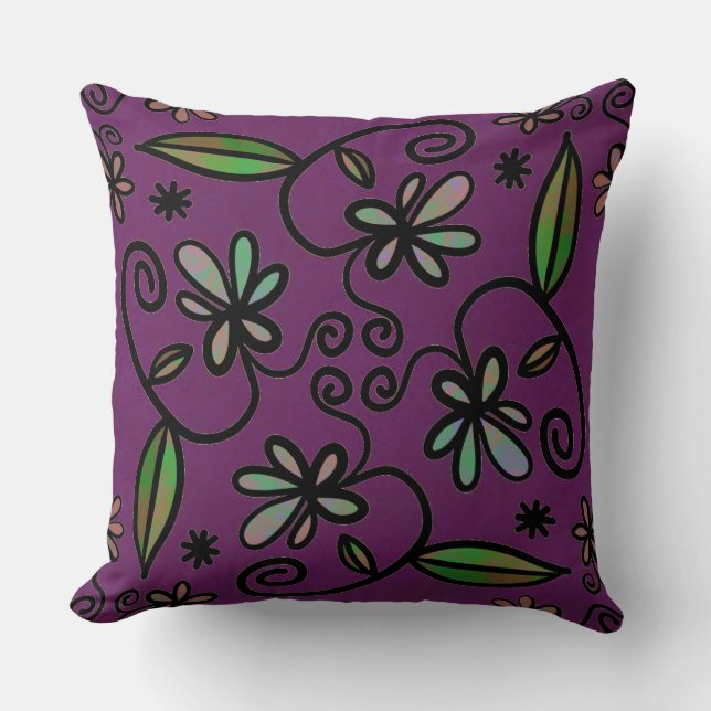 Almofada Arte Floral em Roxo (Frente)