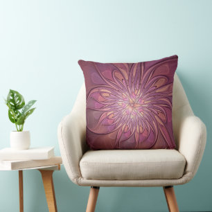 Almofada Arte floral fractal moderno abstrato cores de frut