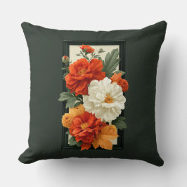 Almofada Arte Floral Laranja e Branco Elegante