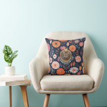 Arte Floral Real Gato Escuro Azul-Marinho Padrão A