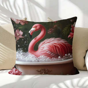 Almofada Arte Floral Tropical de Flamingo na Banheira