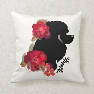 Almofada Arte floral vermelha do cão da silhueta do